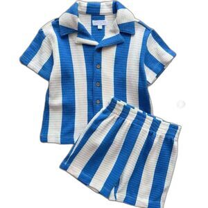 NEW Boys Sz 12 Months Stretchy Waffle Knit Shirt & Shorts 2 Pc Set GRAYSON MINI